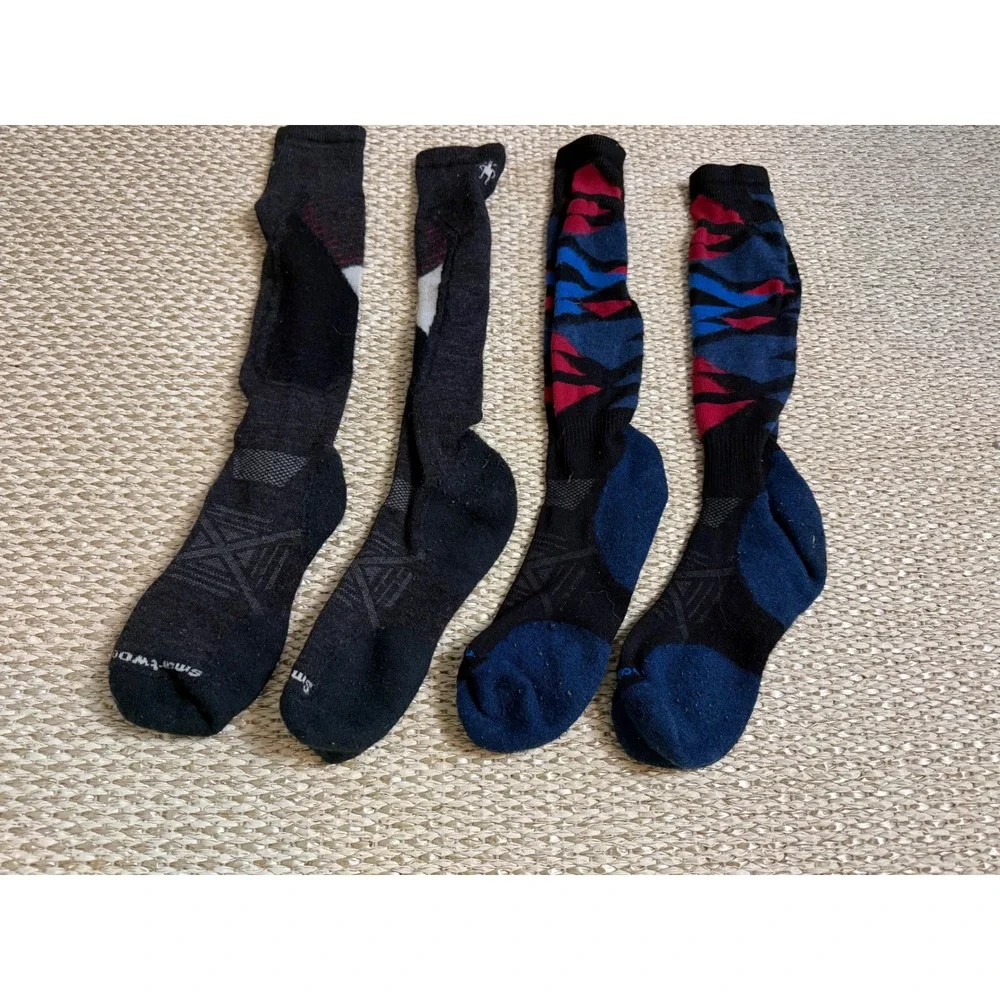 Smartwool PhD Merino Wool Ski Socks Mens Bundle Grey Blue Camo 2 Pair XL